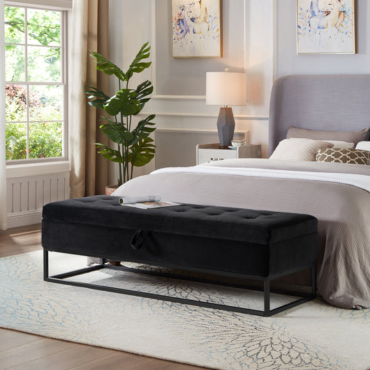 Lynch Velvet Storage Ottoman Bench - Black