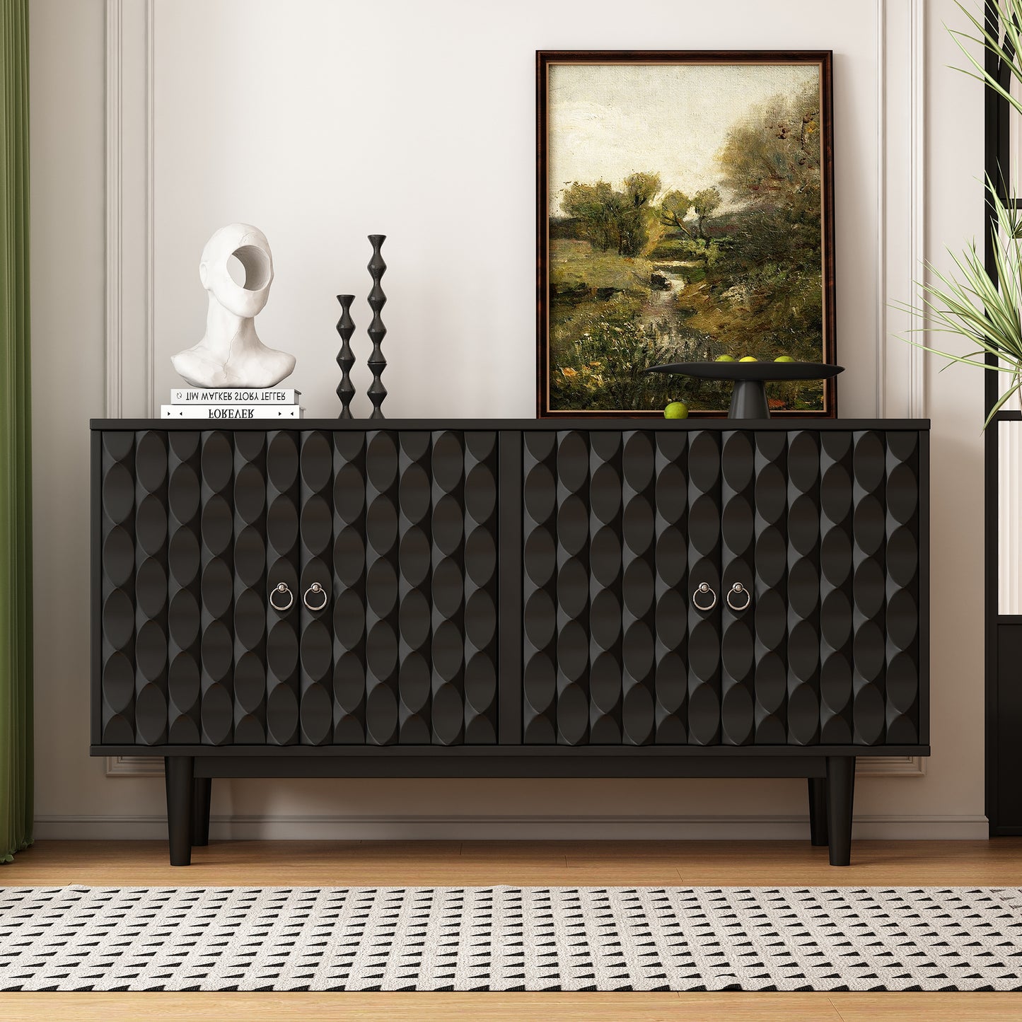 Celeste Convex Pattern Doors Sideboard Buffet - Black
