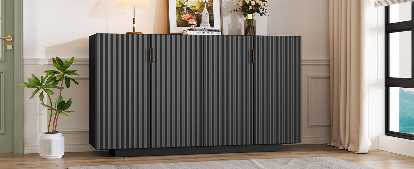 Lyons 4 Wavy Doors Ample Storage Space Sideboar - Black