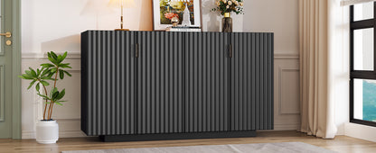 Lyons 4 Wavy Doors Ample Storage Space Sideboar - Black