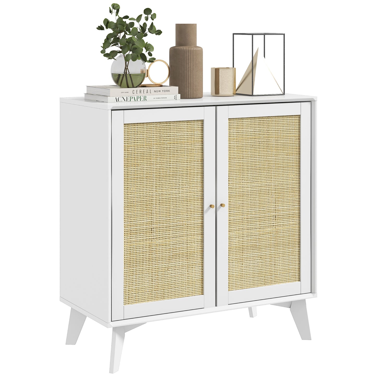 Boho Kitchen Cabinet with 2 Rattan Doors