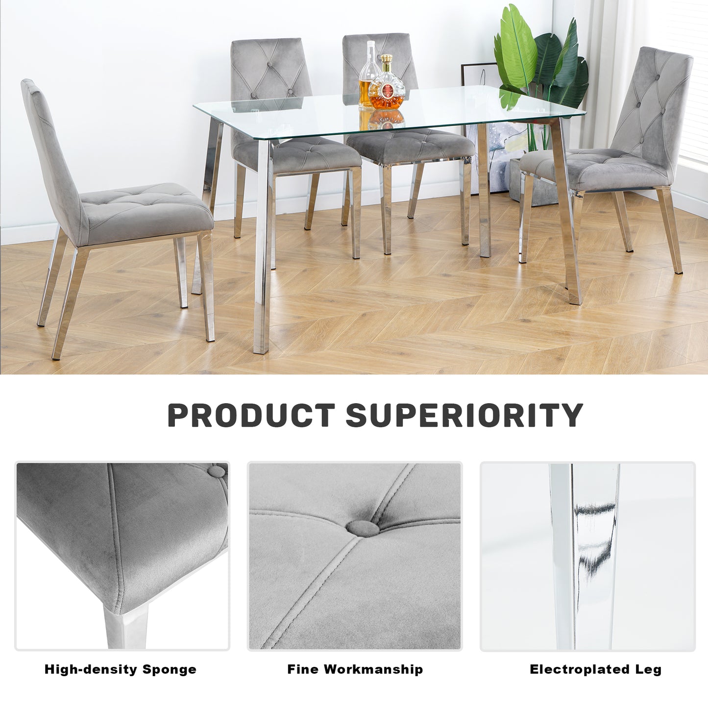 Valerio Velvet Dining Chairs with Chrome Leg (Set of 2) - Dark Gray