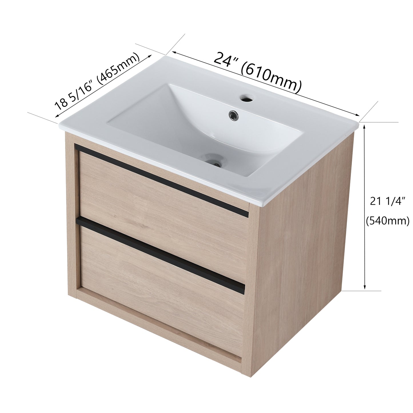Bathroom Vanity with 2 Soft Close drawers and White Ceramic Basin