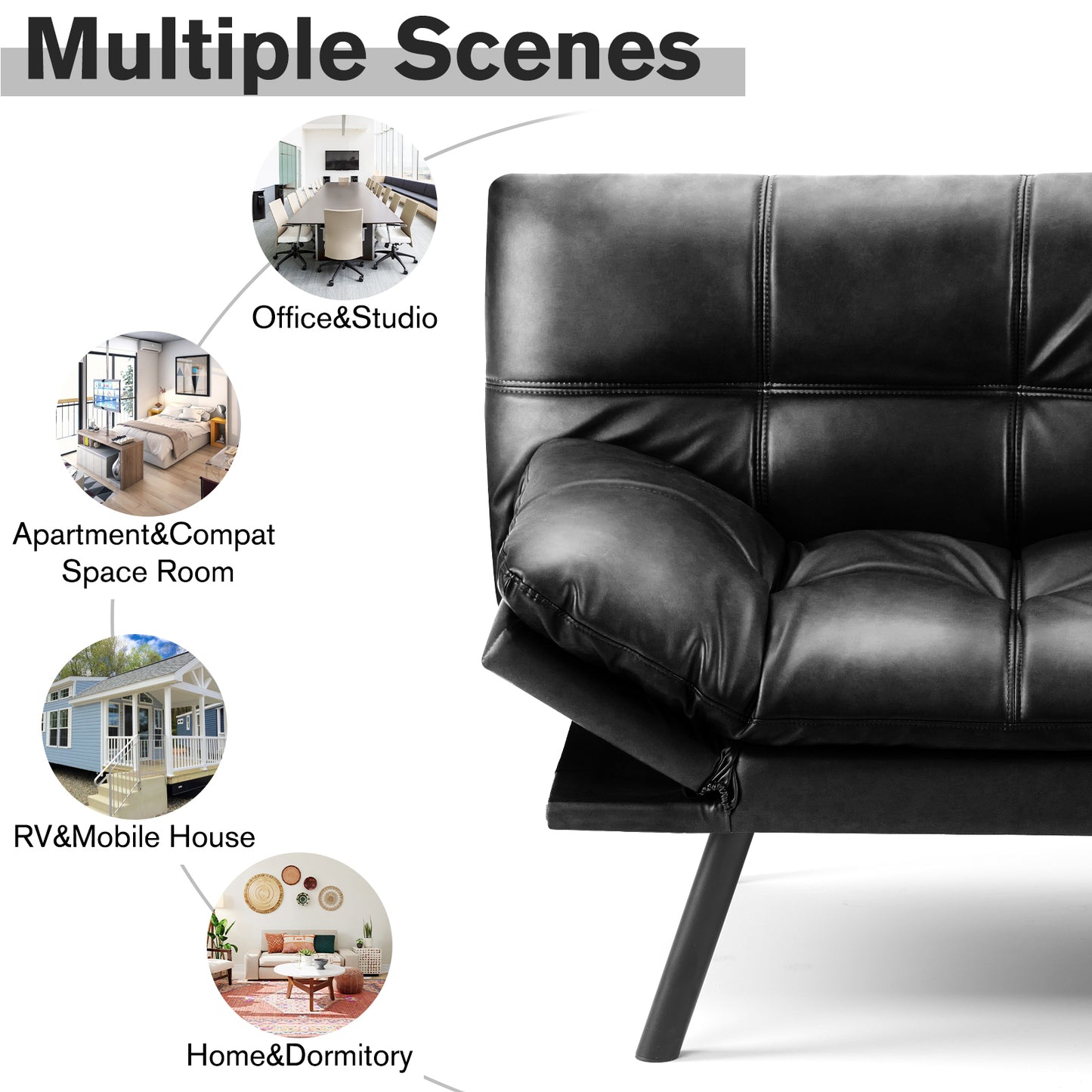 Futon Convertible Sofa Bed  - Black PU