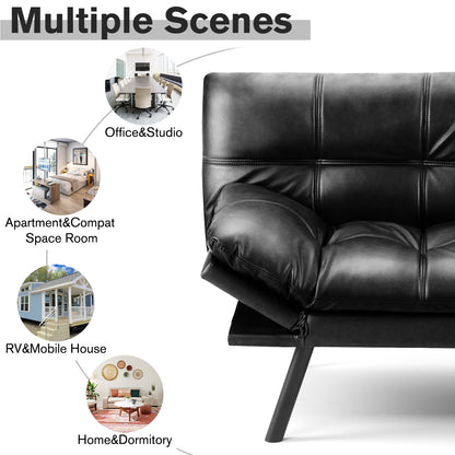 Futon Convertible Sofa Bed  - Black PU