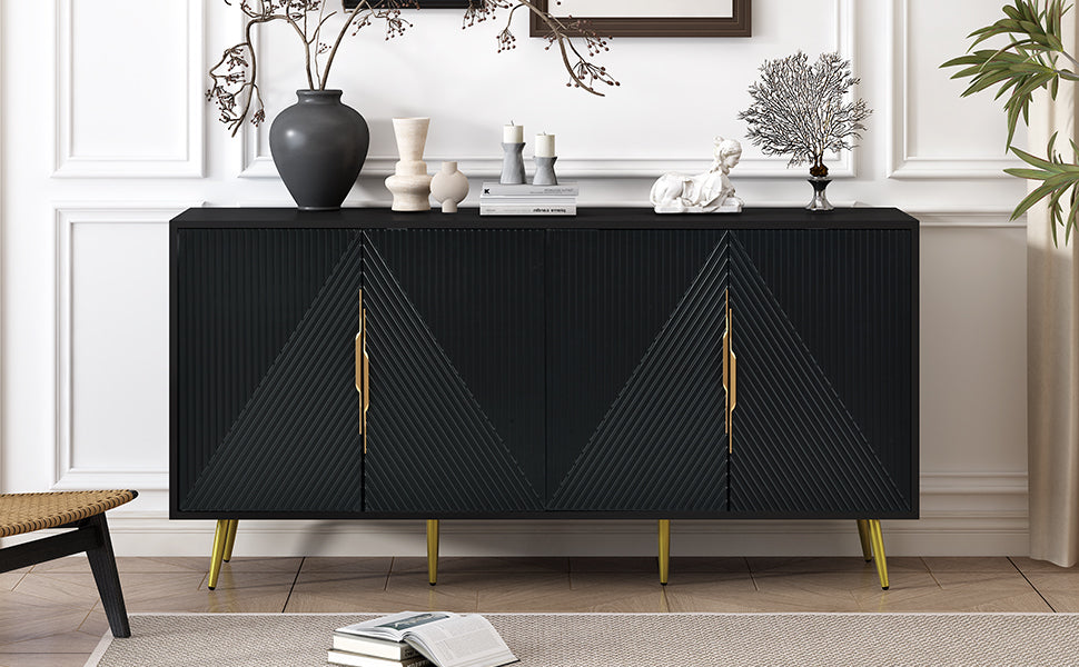 Aida Wave Geometric Design Sideboard Buffet - Black
