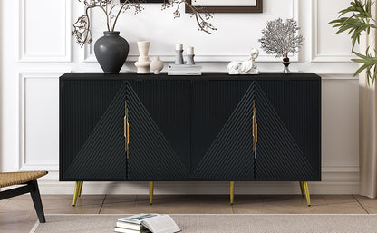 Aida Wave Geometric Design Sideboard Buffet - Black