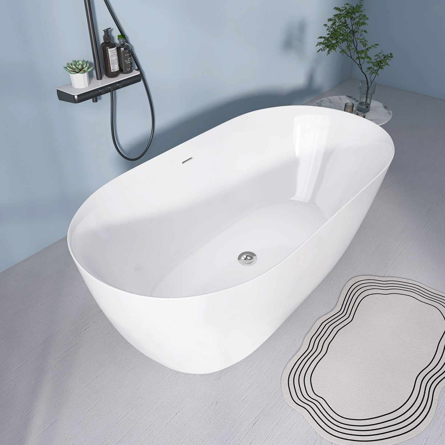 Nuvo 59" Acrylic Free Standing Oval Shape Soaking Tub - Gloss White