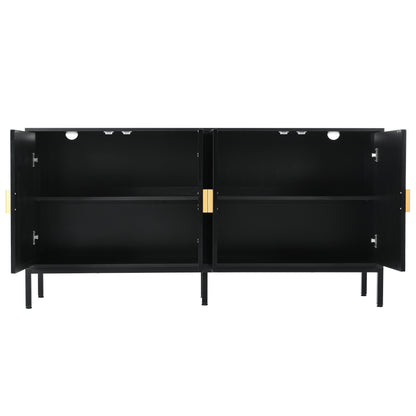 Exquisite Vertical-Striped Four-Door Sideboard - Black