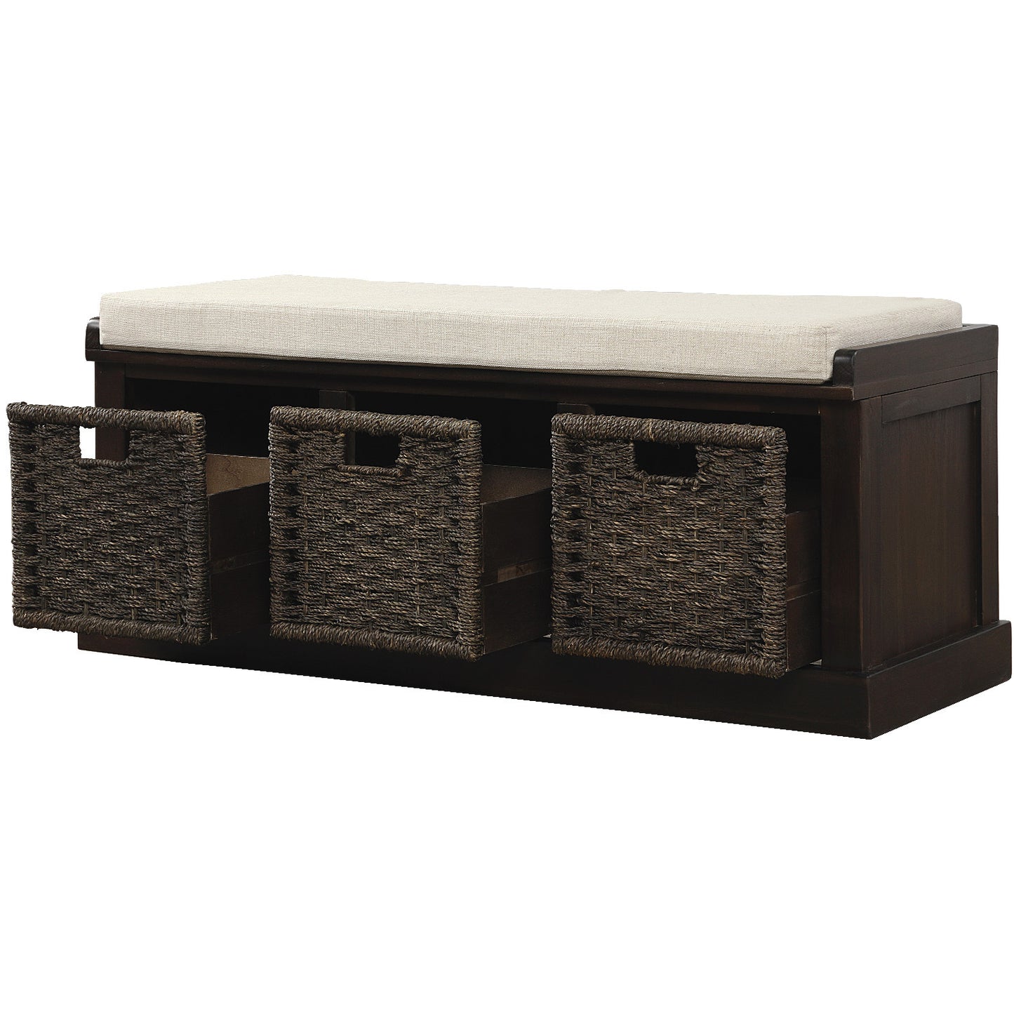 Bella Storage Bench with 3 Removable Classic Rattan Basket - Espresso