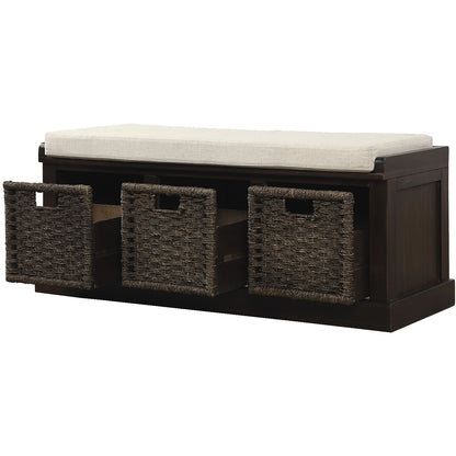 Bella Storage Bench with 3 Removable Classic Rattan Basket - Espresso