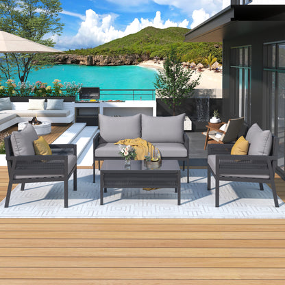 Mixon 4 Pc Patio Rope Sofa Set - Gray