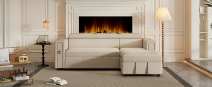 Tumic Pull-Out Sofa Bed L-Shape Sectional Sofa - Beige