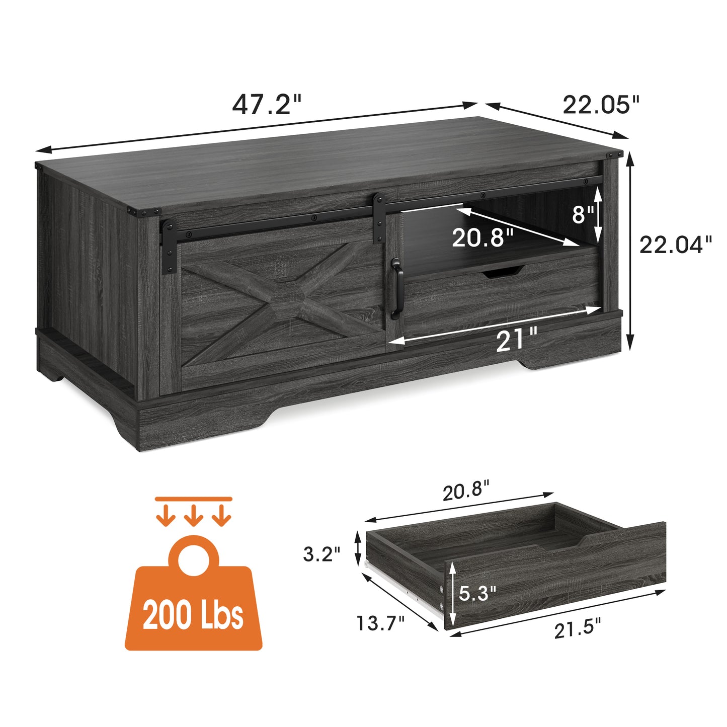 Barnwood Coffee Storage Table - Dark Gray