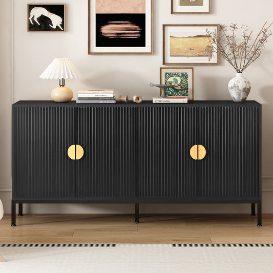Exquisite Vertical-Striped Four-Door Sideboard - Black