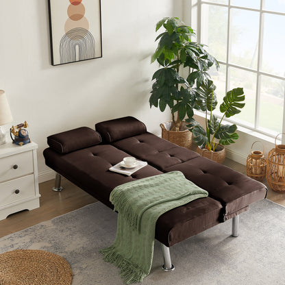 Yukon Fabric Futon Sofa Bed with Metal Legs - Brown