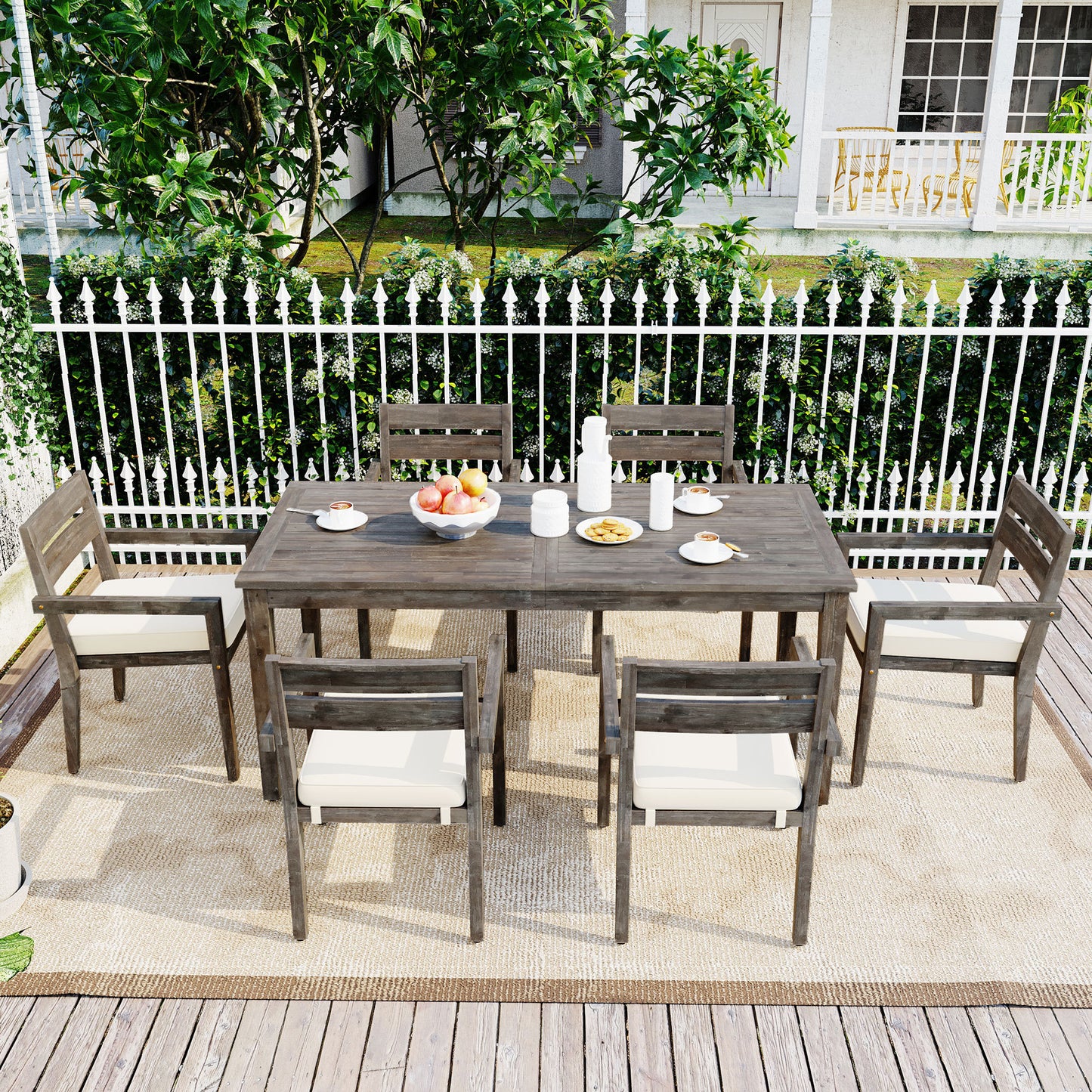 Carver Patio  Acacia Wood Outdoor Dining Table And Chairs Set - Gray