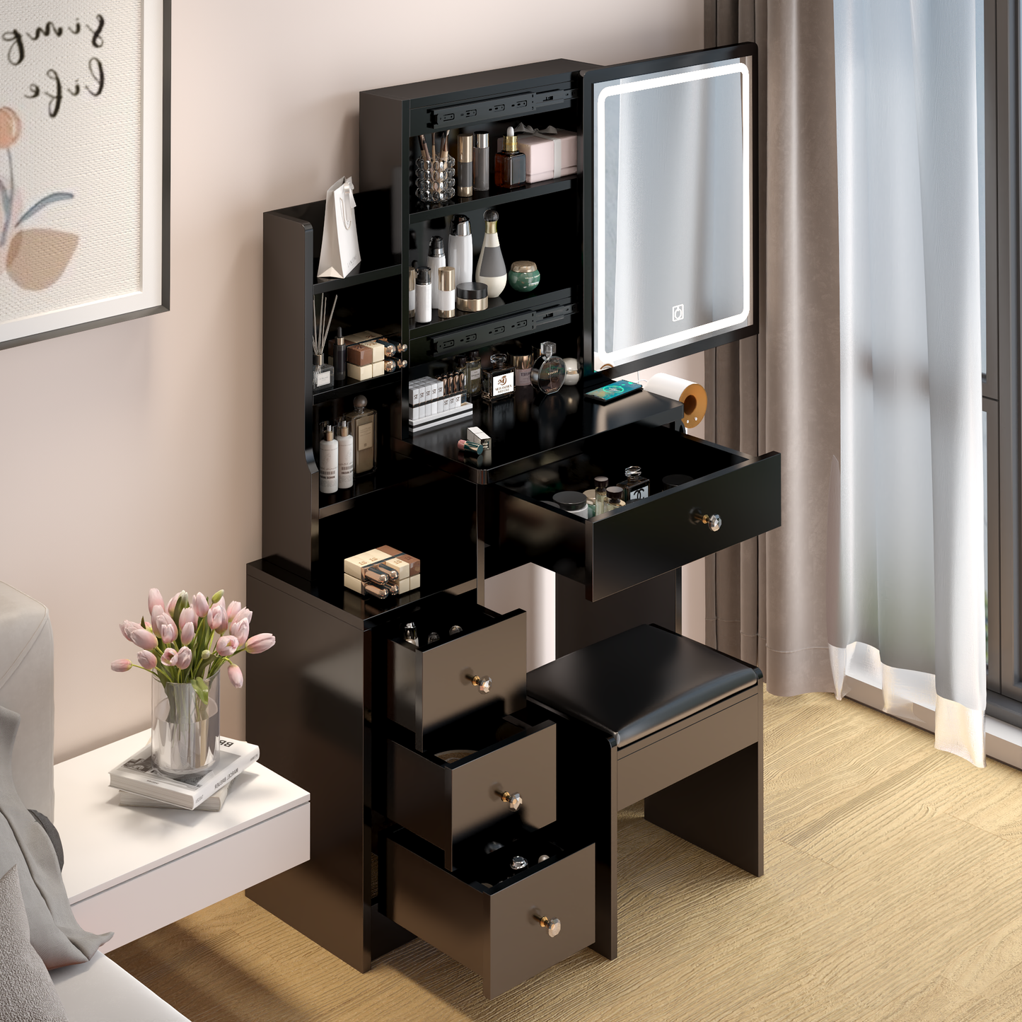 Dova Makeup Vanity Desk Set - Black