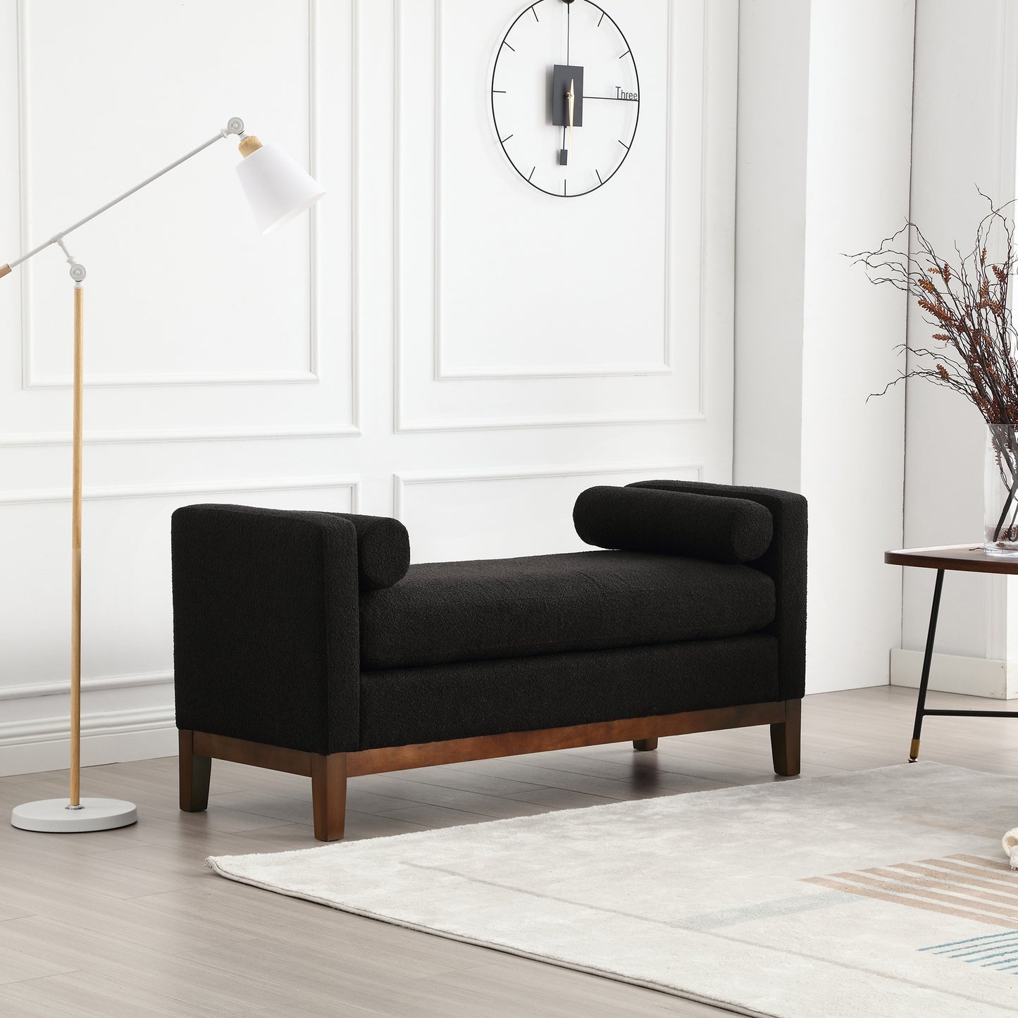 Bailey 56.7" Upholstered Bolster Bench - Black