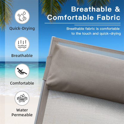 Renova Outdoor Adjustable Chaise Lounge (Set of 2) - Khaki