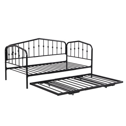 Zee Twin Size Metal Daybed with Twin Size Adjustable Trundle - Black