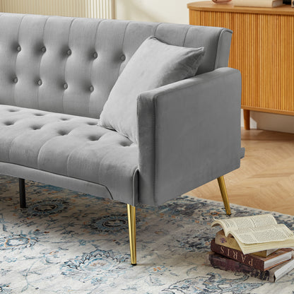 NX Convertible Velvet Sofa Bed with Metal Leg - Grey