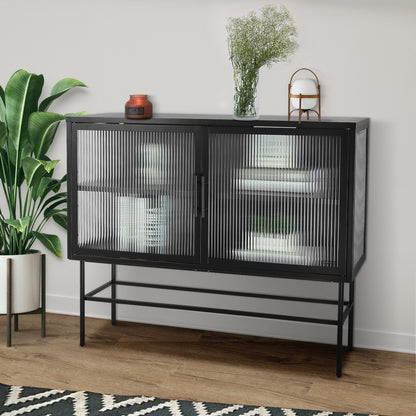 Pratt II Double Door Tempered Glass Sideboard - Black