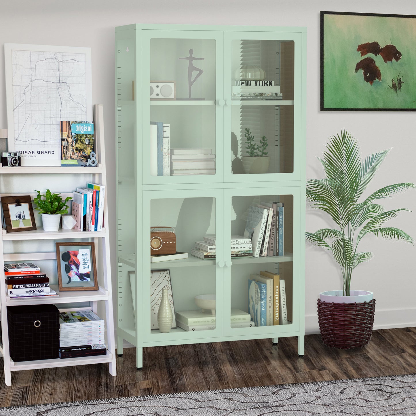 Hart Four Glass Door Storage Cabinet - Mint Green