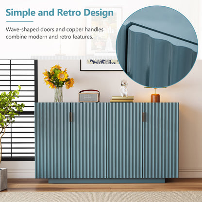 Lyons 4 Wavy Doors Ample Storage Space Sideboar - Teal