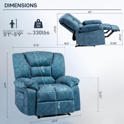 Azure Oversized Recliner Sofa with Massage and Heating - Blue