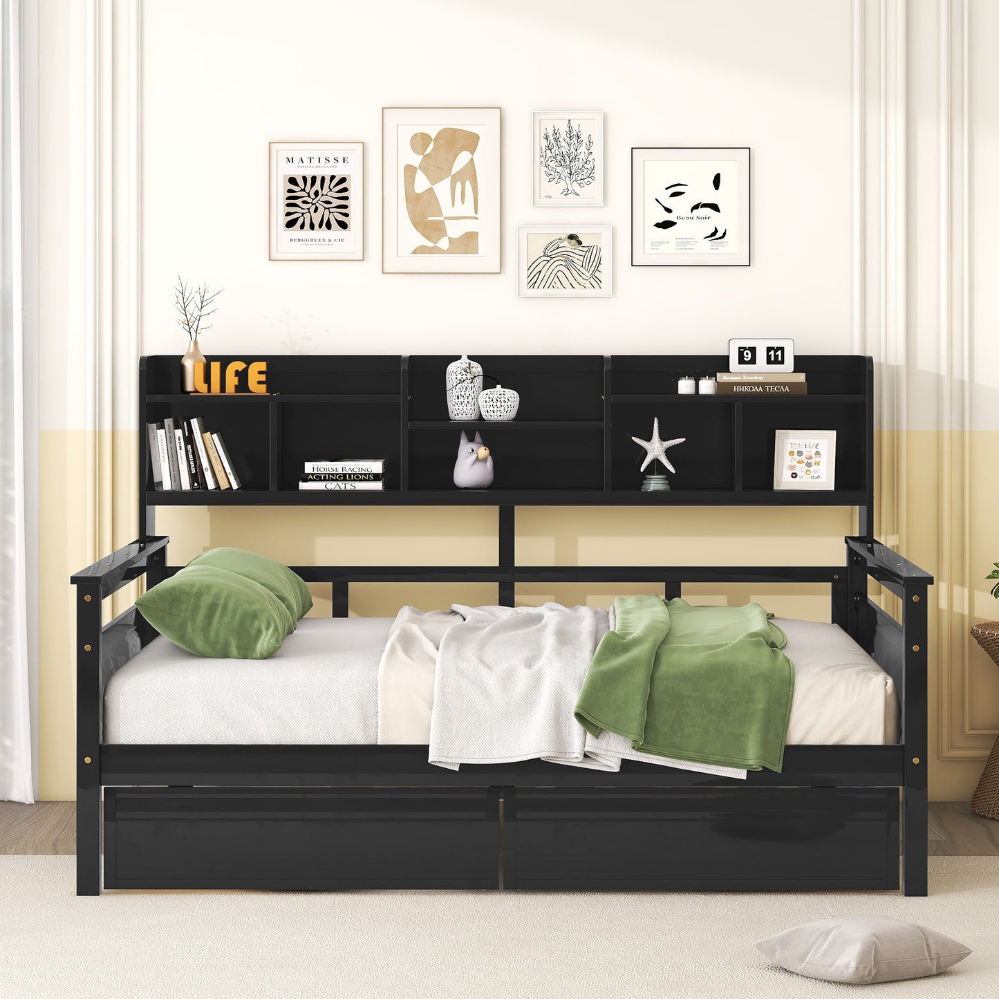 Ozi Full Size Metal Daybed with 2 Drawers - Espresso