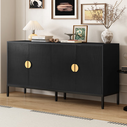 Exquisite Vertical-Striped Four-Door Sideboard - Black