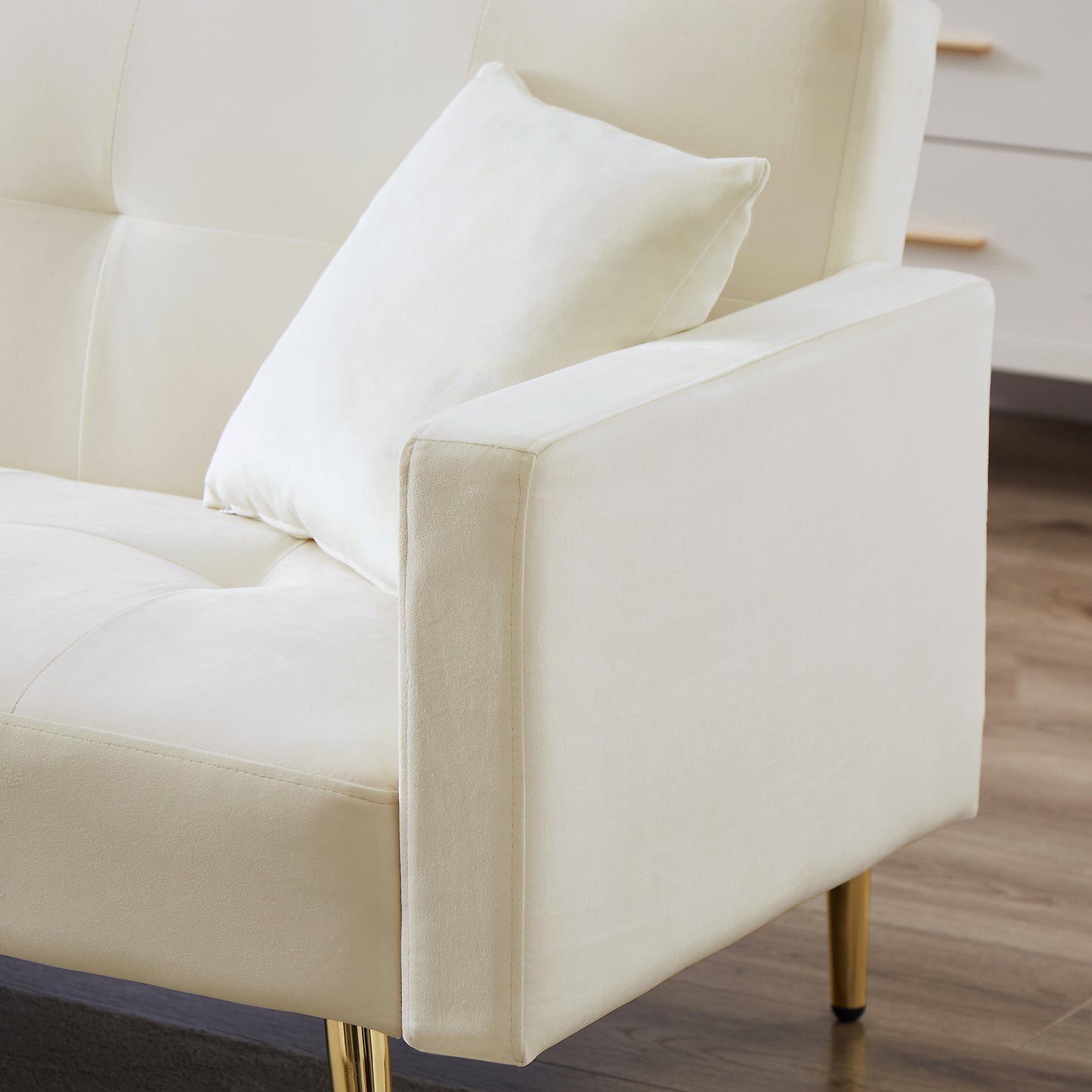 Fuco Convertible Velvet Sofa Bed - Cream White