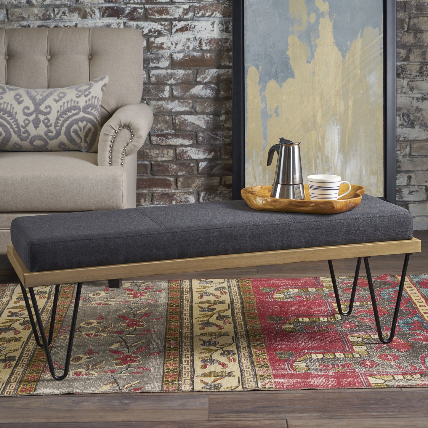Mejia Fabric Upholstered Bench - Charcoal