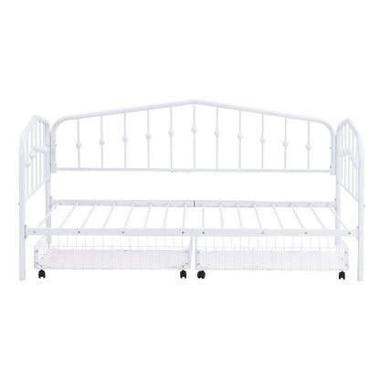 Zee Twin Size Metal Daybed with 2 Drawers - White