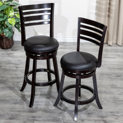 Counter Height Slat Back Swivel Stool, Espresso Finish, Black Leather Seat