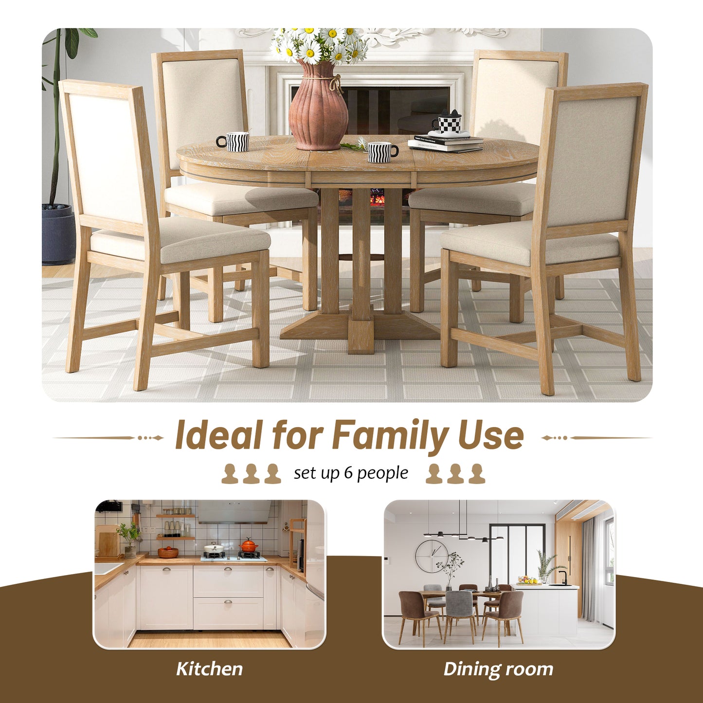 Alba 5pc Dining Set Extendable Table 4x Side Chairs - Natural