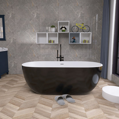 Hana 65" Oval Shape  Acrylic Freestanding  Soaking Bathtub - Black