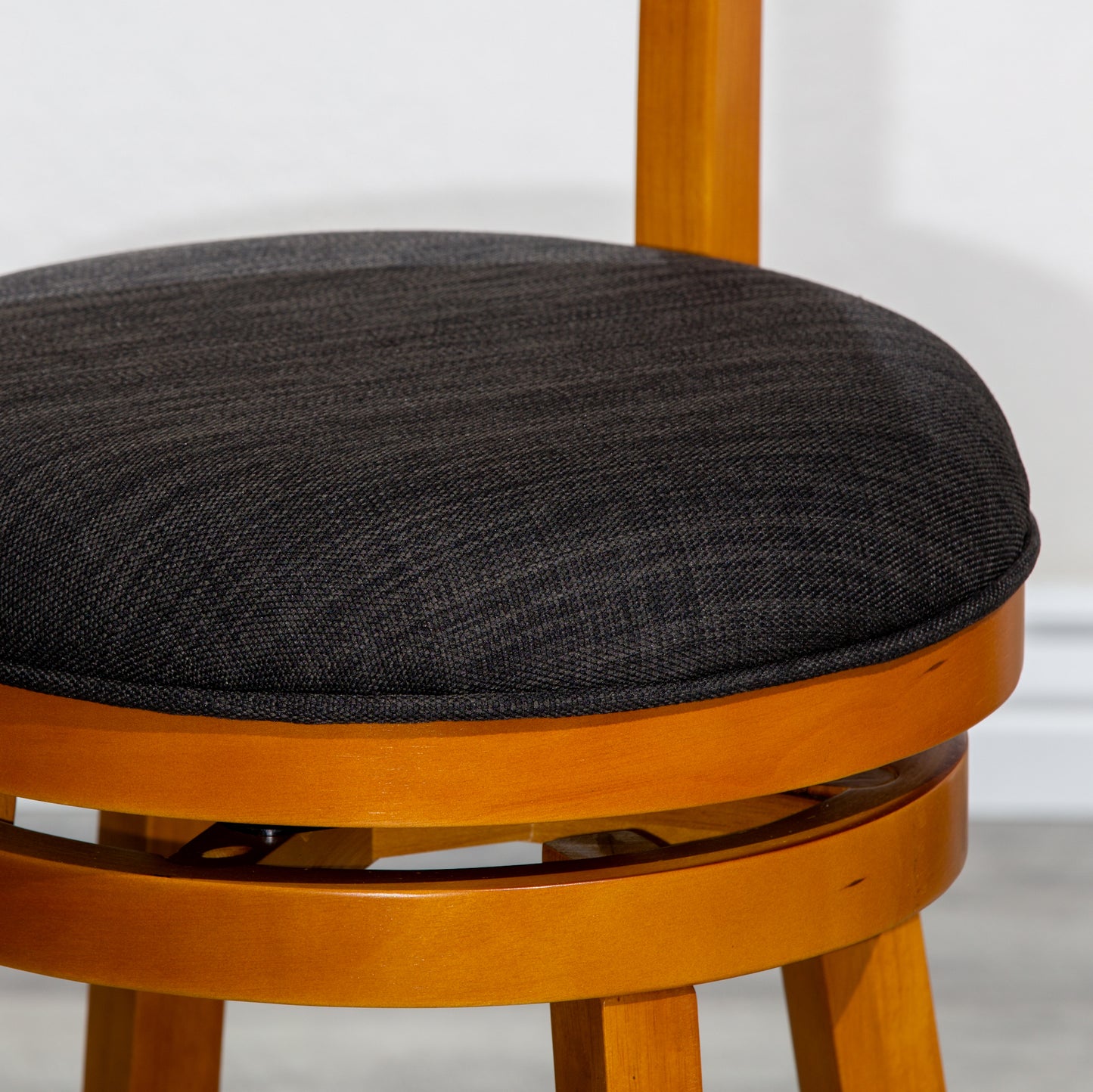 Counter Height Slat Back Swivel Stool, Natural Finish, Charcoal Fabric Seat