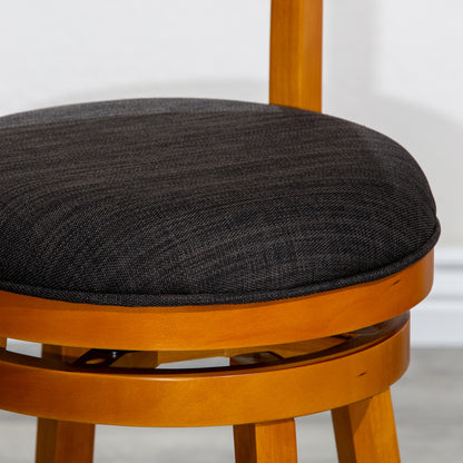 Counter Height Slat Back Swivel Stool, Natural Finish, Charcoal Fabric Seat