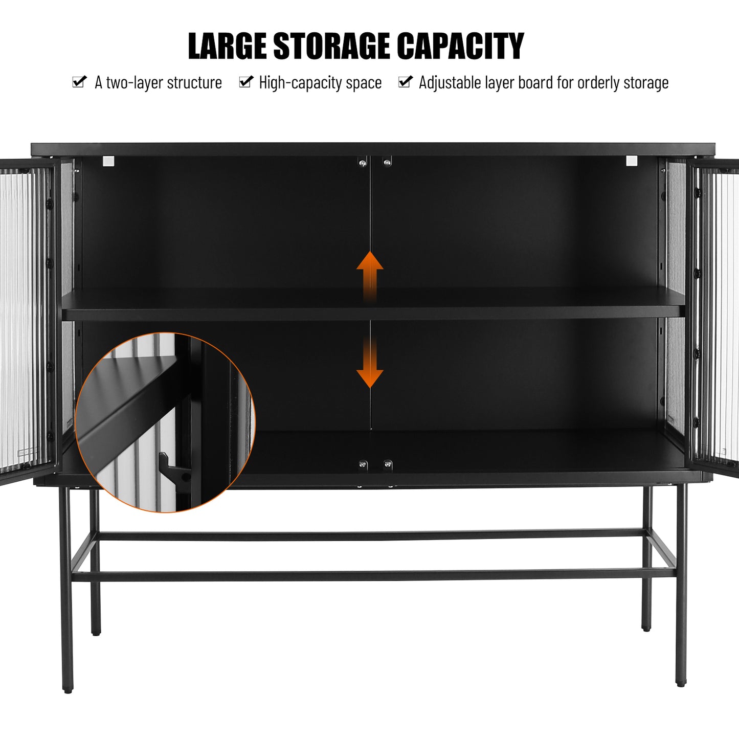 Pratt II Double Door Tempered Glass Sideboard - Black
