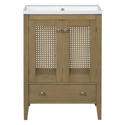 Rattan 24" Bathroom Vanity with Ceramic Basin