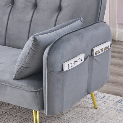 Mika Convertible Velvet Sofa Bed - Grey