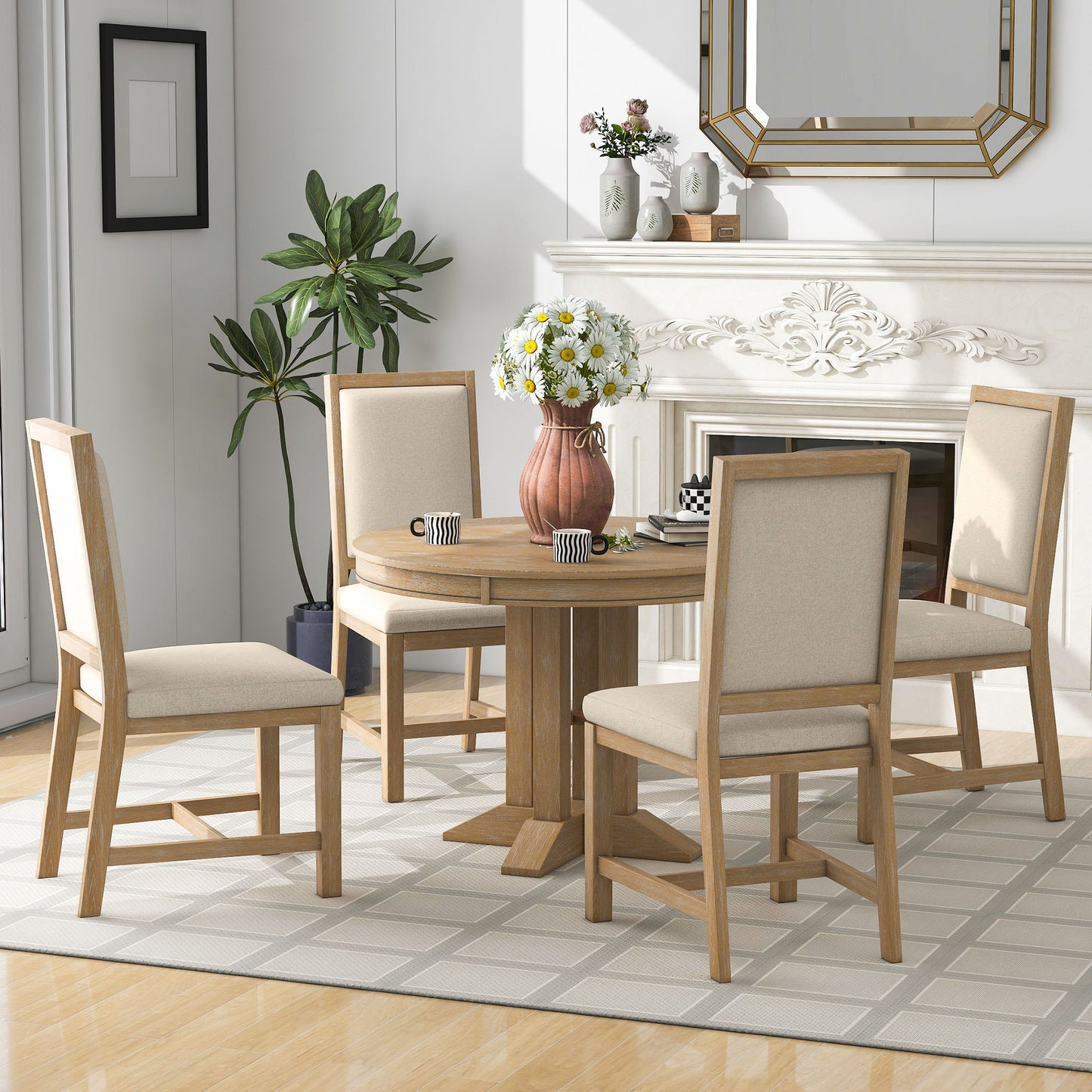 Alba 5pc Dining Set Extendable Table 4x Side Chairs - Natural