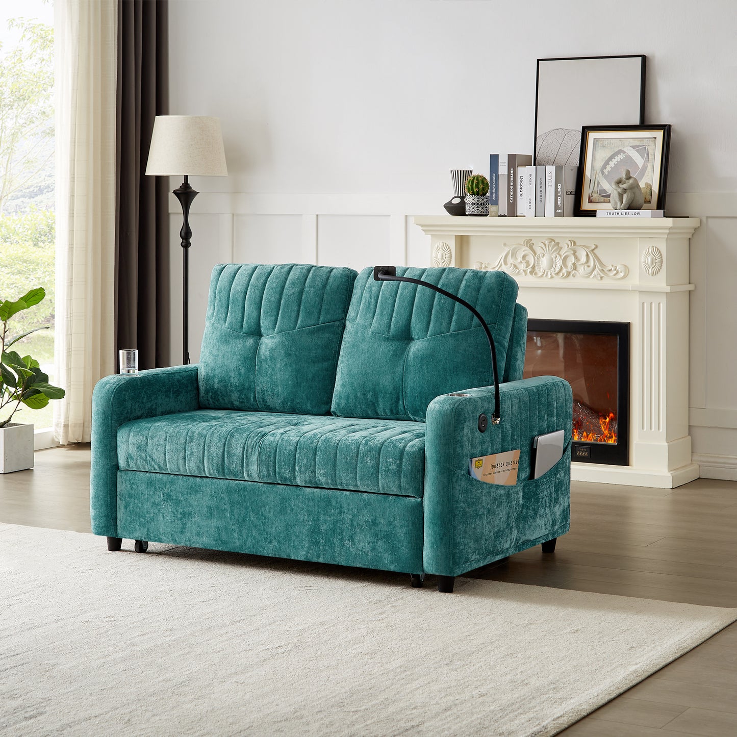 Rita Loveseat Pull-out Sofa Bed with Adjustable Backrest - Teal