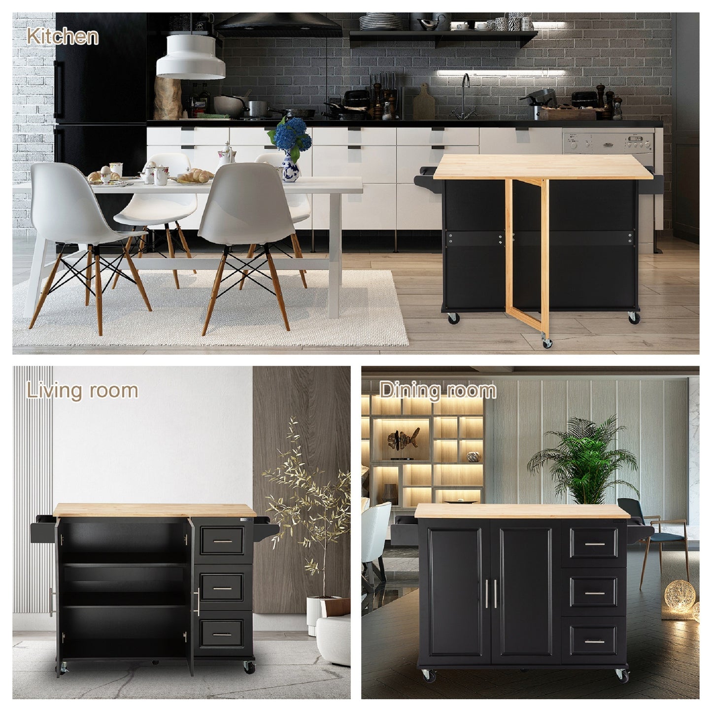 Marvel Kitchen Island & Kitchen Cart  - - Black