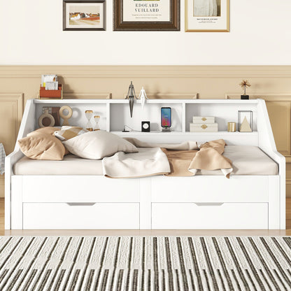 Zion Twin to King Size Daybed  with Storage Bookcases - White