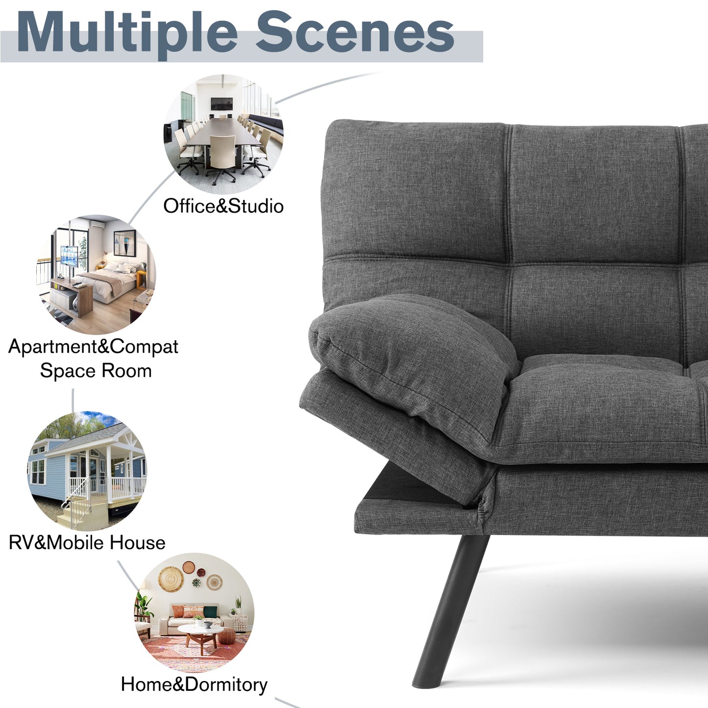 Futon Convertible Sofa Bed - Gray