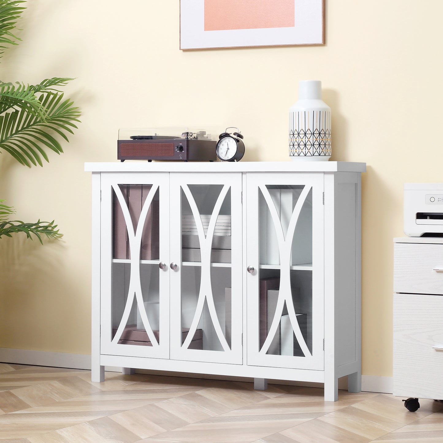 Arc Pattern Sideboard Buffet - White