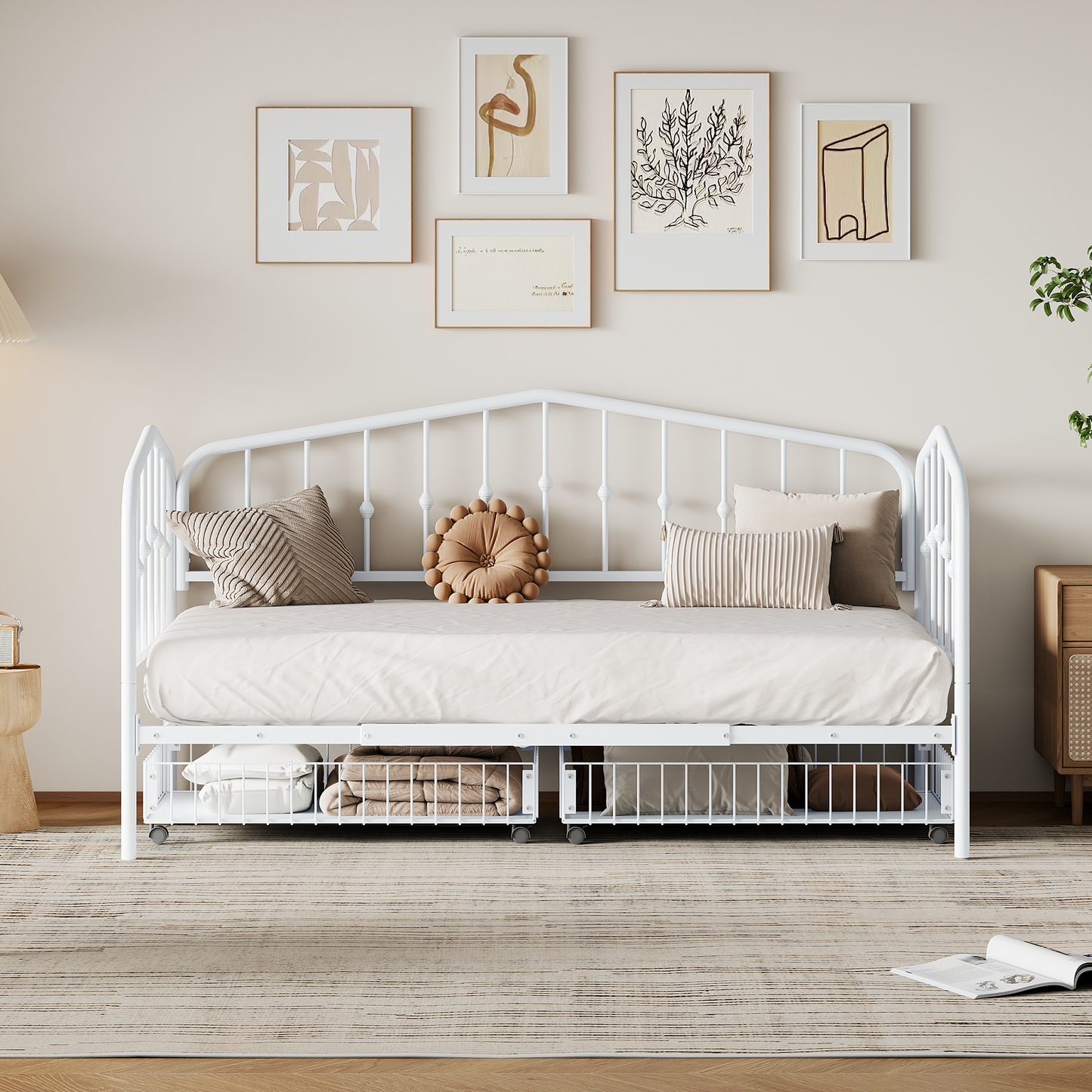 Zee Twin Size Metal Daybed with 2 Drawers - White